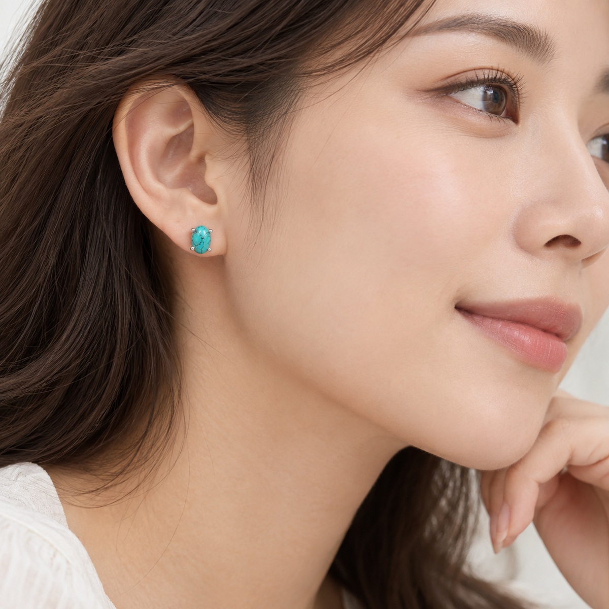 Stabilized Turquoise Stud Earrings 925 Sterling Silver 4mm x 6mm