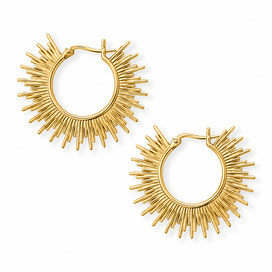Sunburst Hoop Earrings 14K Gold Plated 925 Sterling Silver 34x28.8mm
