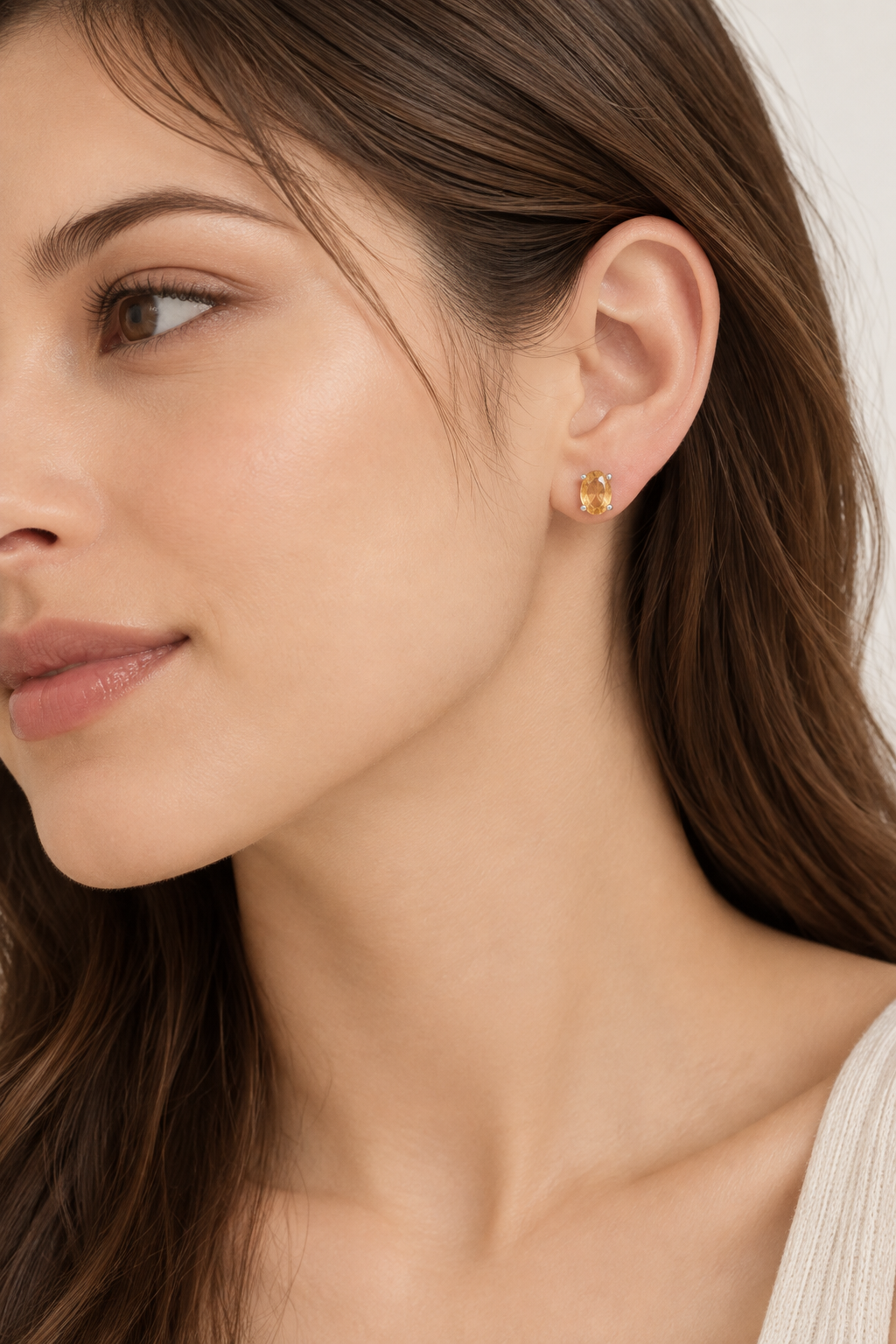 Oval Faceted Citrine Stud Earrings 925 Sterling Silver 4mm x 6mm