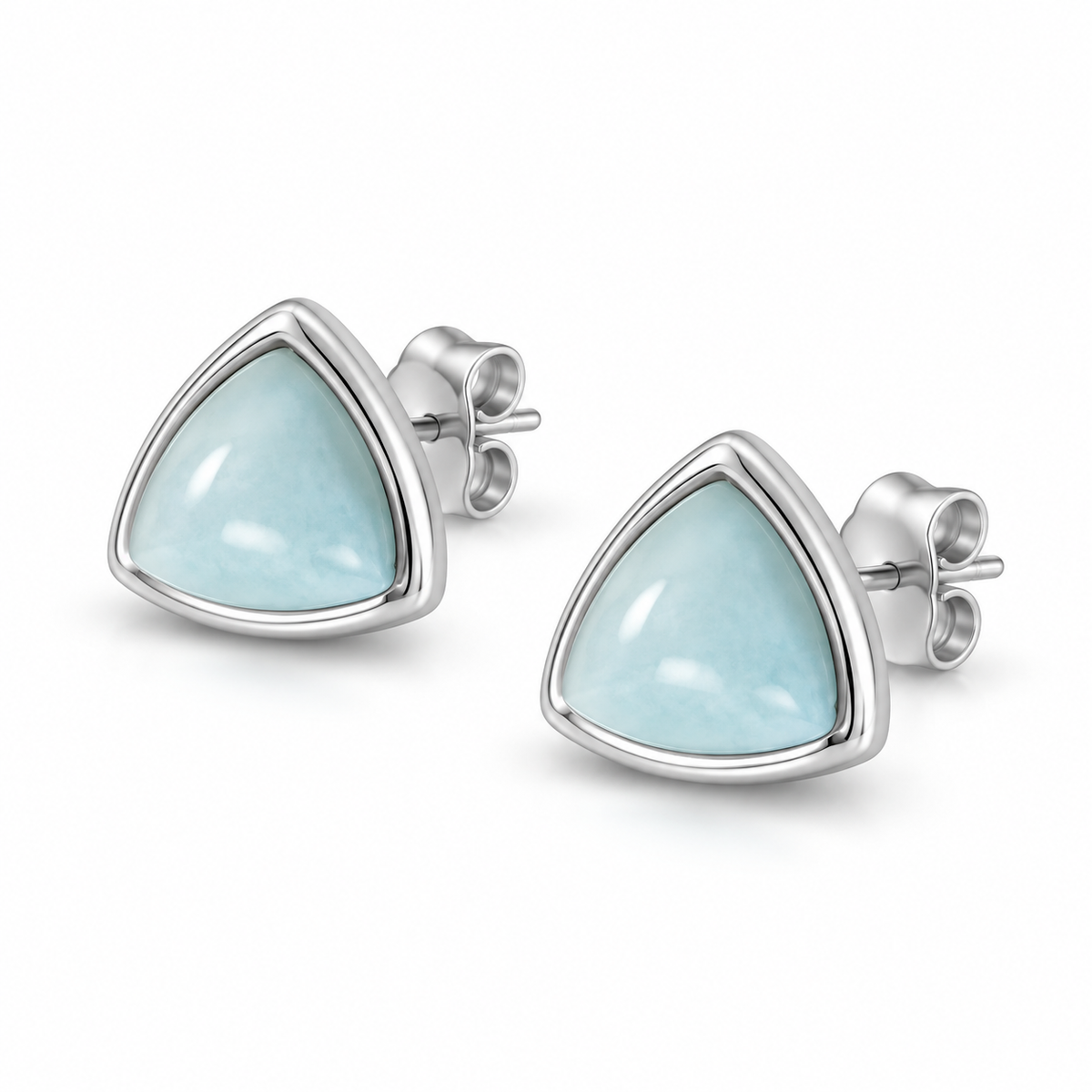 Larimar Triangle Stud Earrings Rhodium Plated 925 Sterling Silver 8.5mm