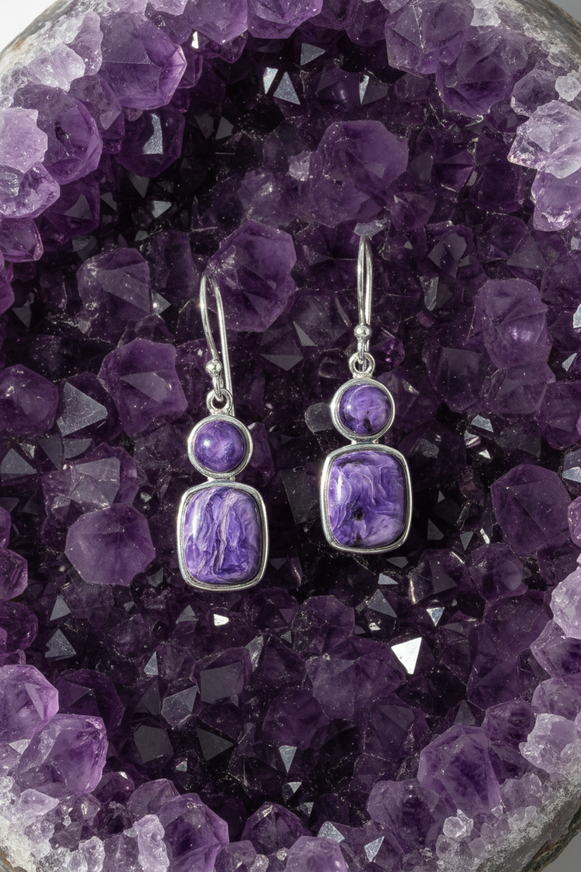 Earrings on amethyst stone