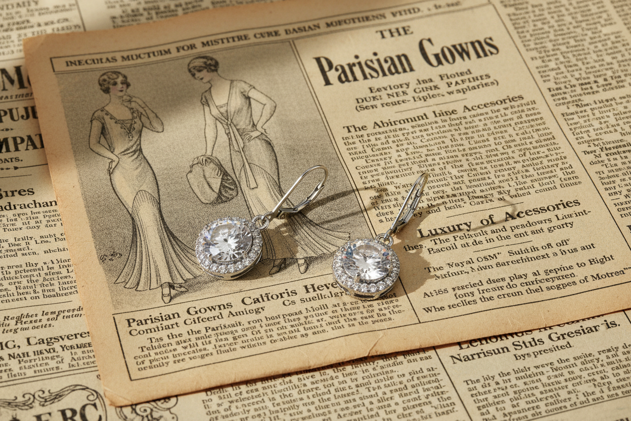 Earrings on fashion section newspaper