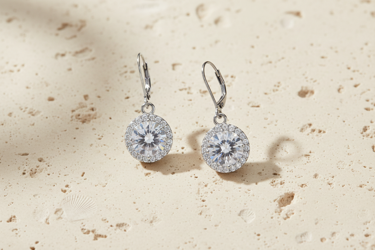 Earrings on limestone surface