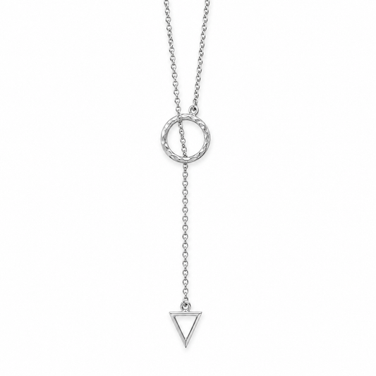 Multishape Lariat Necklace 925 Sterling Silver Circle Triangle Cutout 24in