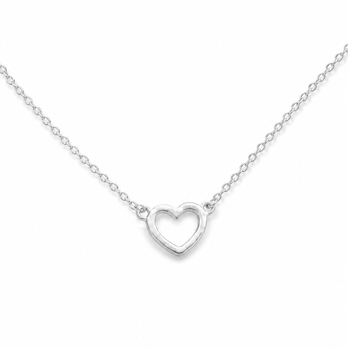 Matte Cutout Heart Necklace 925 Sterling Silver 7mm Spring Ring 16+2in
