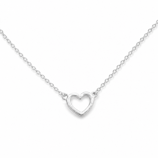 Matte Cutout Heart Necklace 925 Sterling Silver 7mm Spring Ring 16+2in