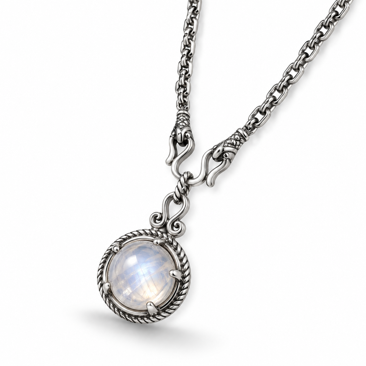 Reversible Lapis Moonstone Necklace Oxidized 925 Silver 10mm Pendant 18+2in