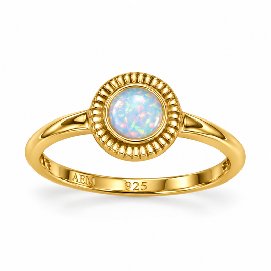 14K Gold Plated Blue Synthetic Opal Textured Disc Ring 5mm 8.6mm 1.9mm Sizes 5-9