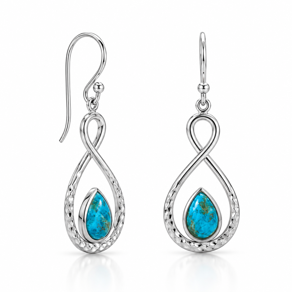 Infinity Symbol Turquoise Drop Earrings 925 Sterling Silver French Wire 43mm