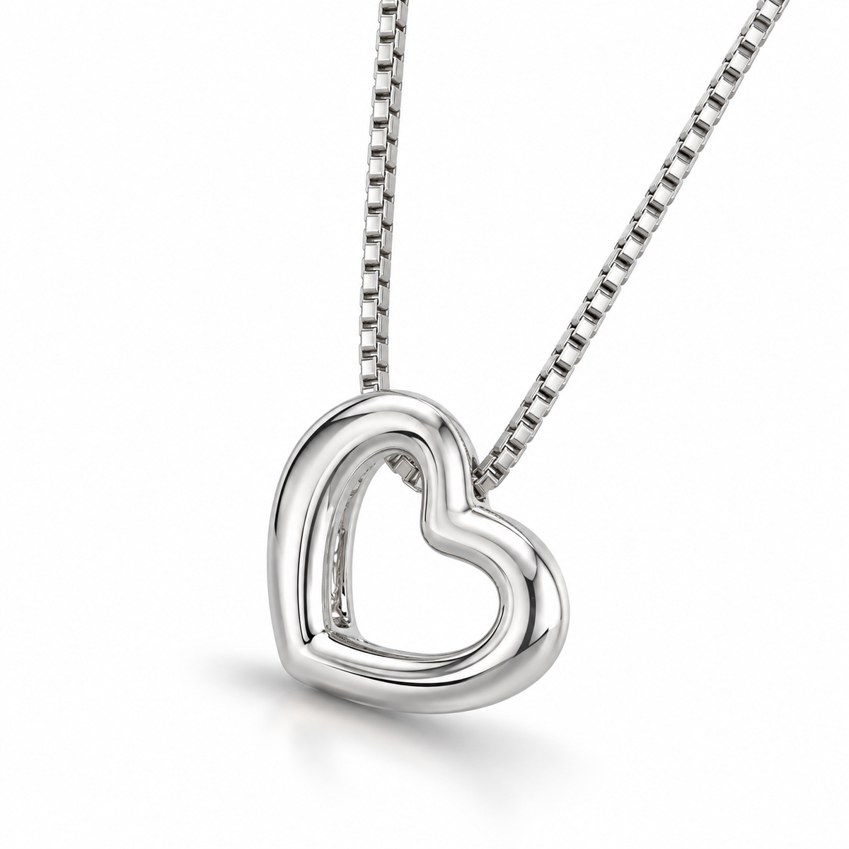 Pave CZ Floating Heart Necklace Rhodium 925 Silver 15.8mm 3-Row 16+2in