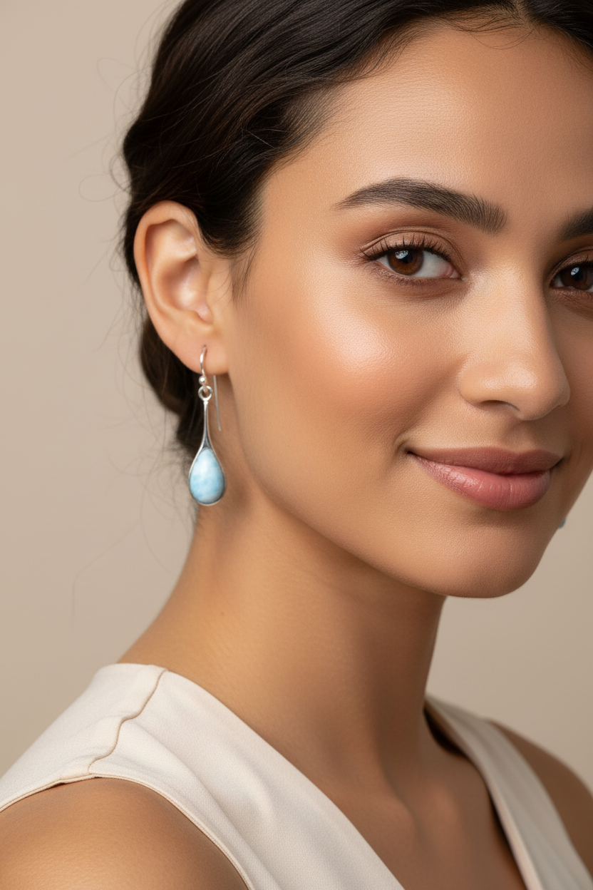 Elegant Model Pear Larimar Earrings