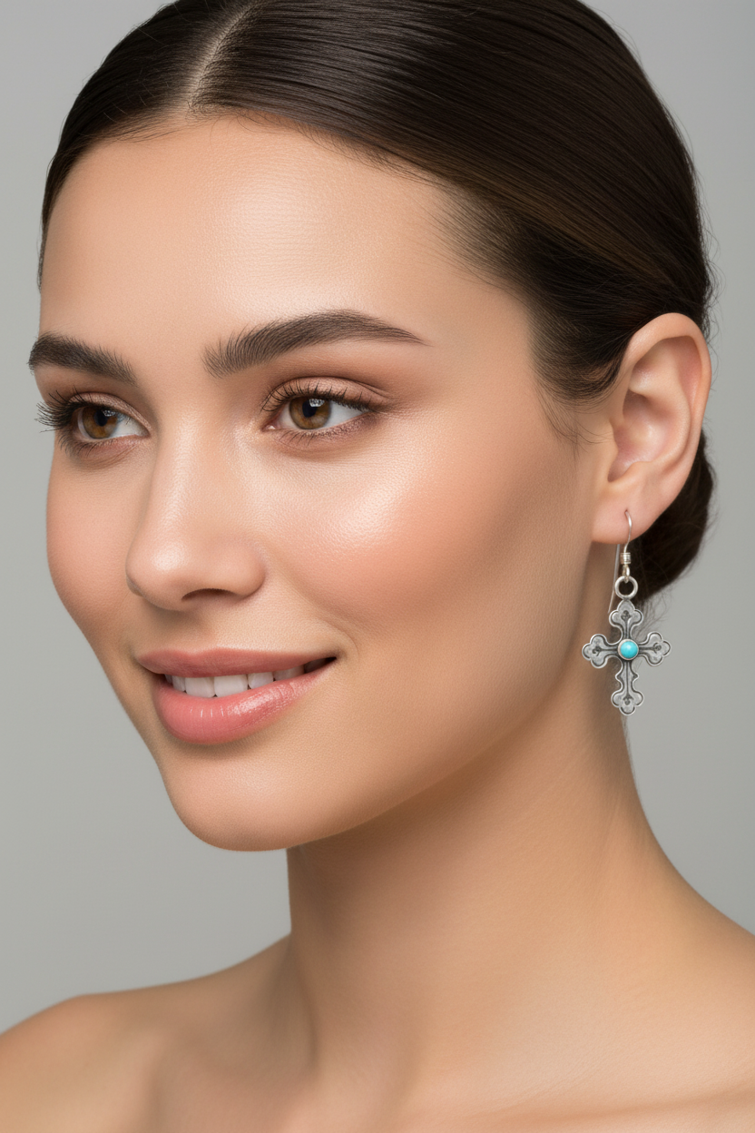 Elegant Model Turquoise Cross Earrings