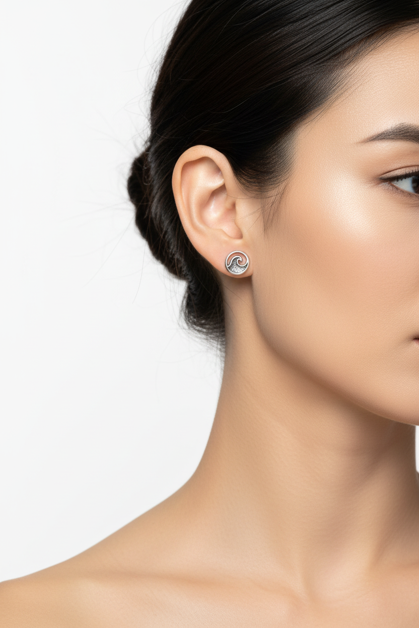 Elegant side profile with tiny wave studs