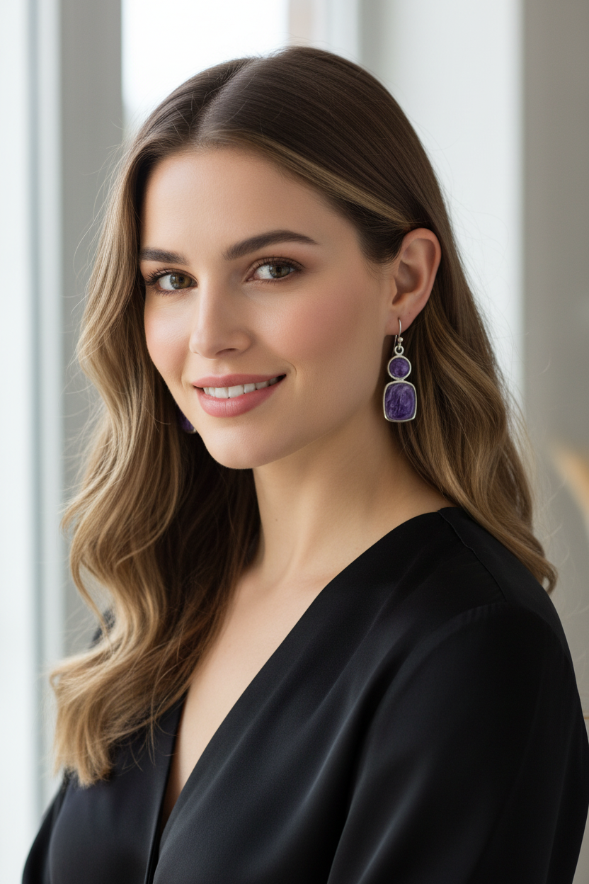 Elegant woman wearing purple harmony drops