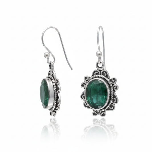 Emerald Filigree Earrings - White Background