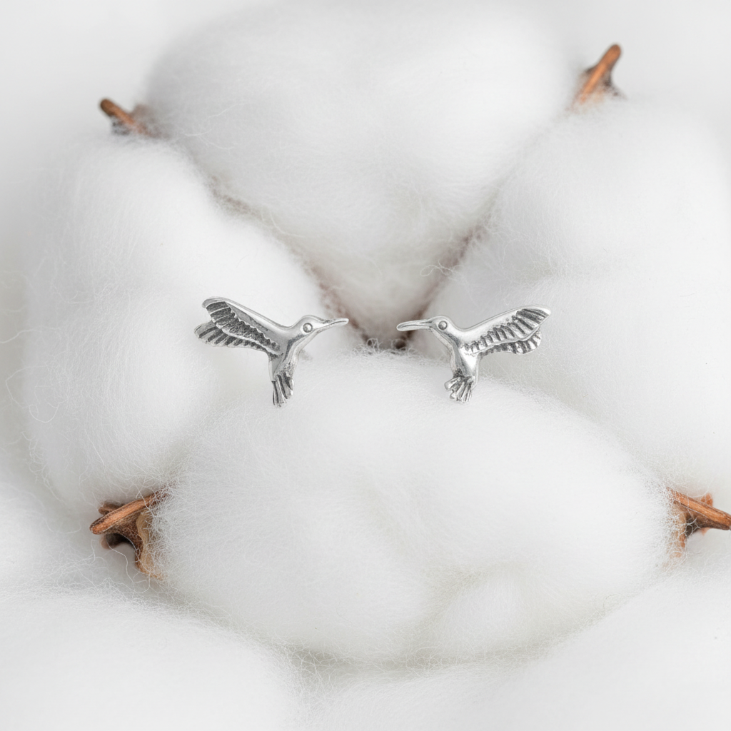 Wings of Wonder Collection | Oxidized Silver Hummingbird Studs 10.6x6.7mm