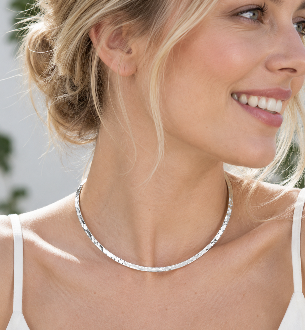 Hammered Open Back Collar Necklace 925 Sterling Silver 3mm Handmade Mexico