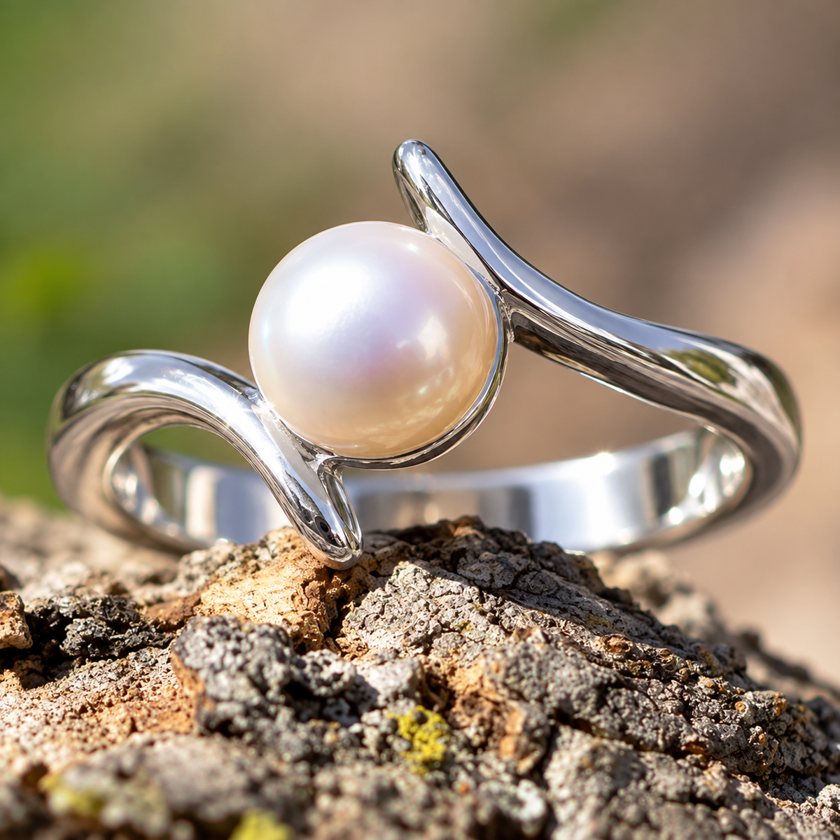 Crossover Band Freshwater Pearl Ring 925 Sterling Silver Polished 6.5mm Sizes 5-9