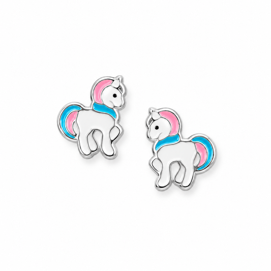 Unicorn Stud Earrings Pink Blue Enamel 925 Sterling Silver 8mm