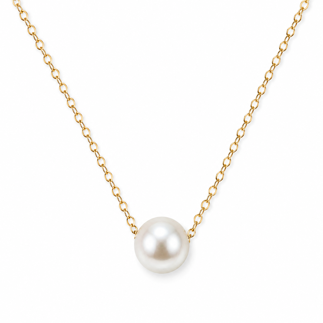 Cultured Freshwater Floating Pearl Necklace Solid 14K Yellow Gold 9-9.5mm 16"