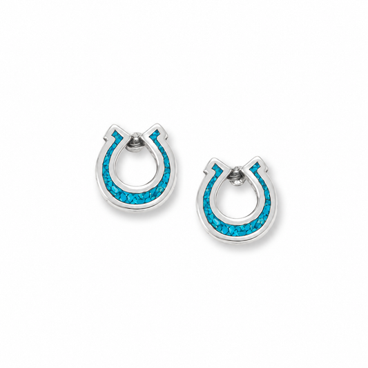Turquoise Horseshoe Stud Earrings Oxidized 925 Sterling Silver Made in USA 8mm