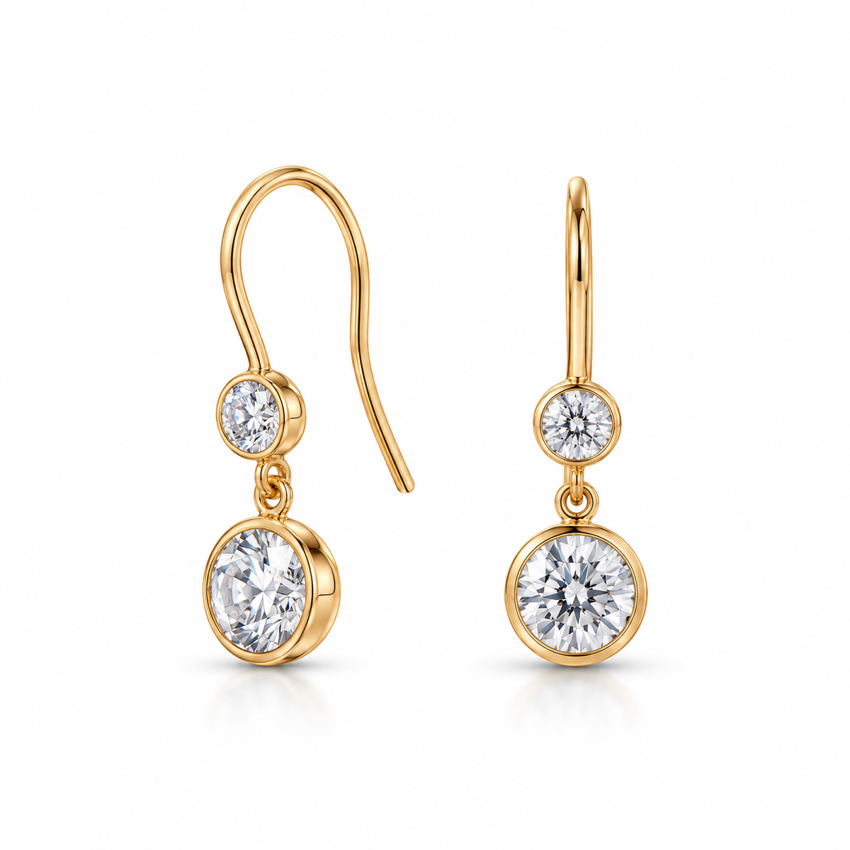 Double CZ Drop Earrings 14/20 Gold Filled French Wire 4mm 6mm 23.5mm