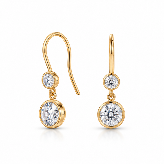 Double CZ Drop Earrings 14/20 Gold Filled French Wire 4mm 6mm 23.5mm