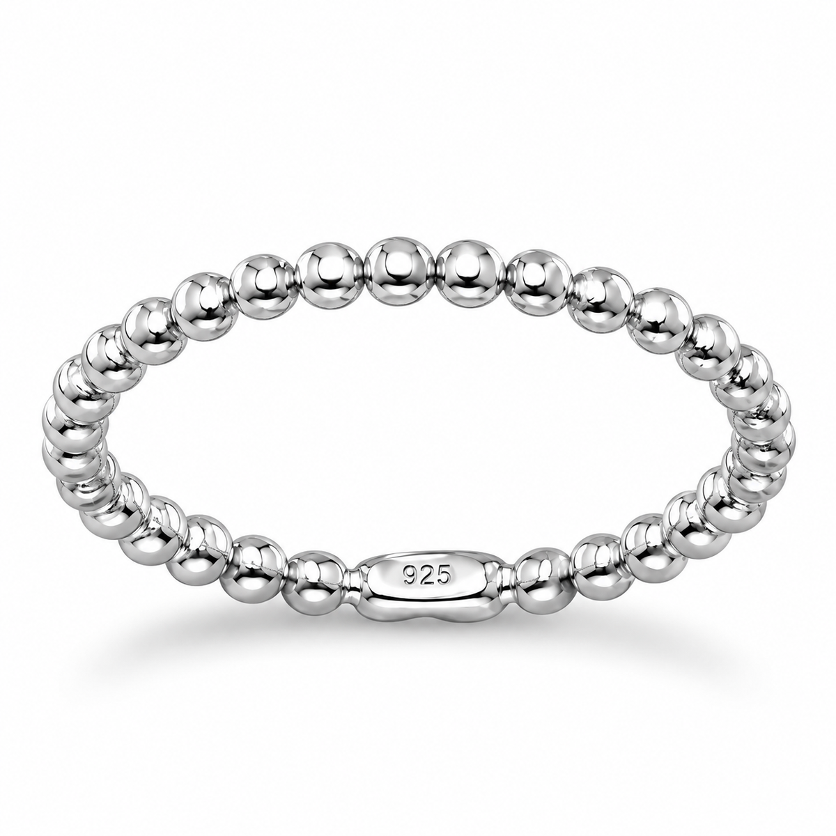 Polished Beaded Band Ring 925 Sterling Silver 2mm