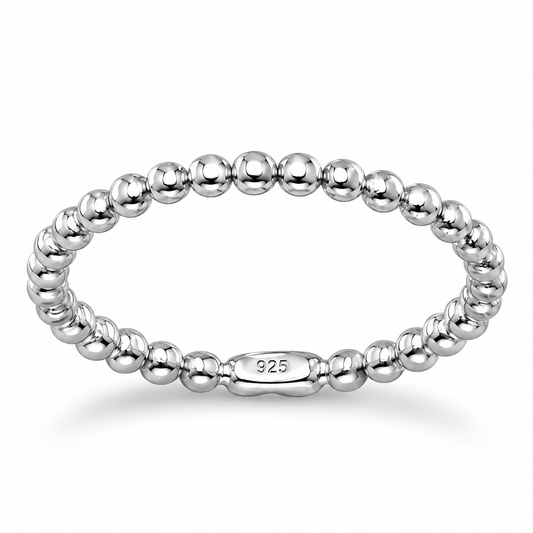 Polished Beaded Band Ring 925 Sterling Silver 2mm