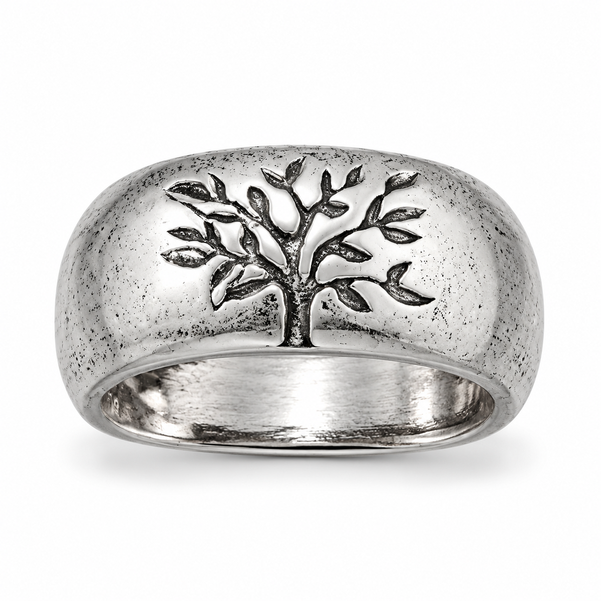 Oxidized Tree of Life Ring 925 Sterling Silver 9mm Wide Sizes 6-9