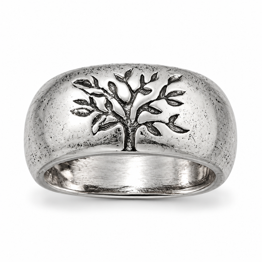 Oxidized Tree of Life Ring 925 Sterling Silver 9mm Wide Sizes 6-9