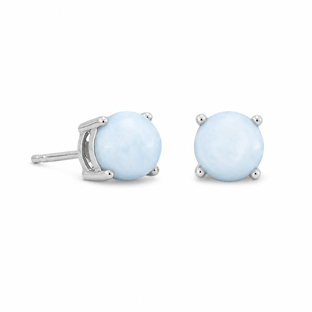 Larimar Stud Earrings Rhodium Plated 925 Sterling Silver 5.5mm