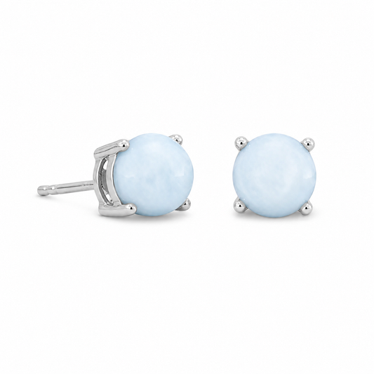 Larimar Stud Earrings Rhodium Plated 925 Sterling Silver 5.5mm