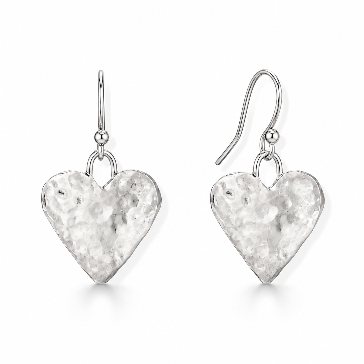Hammered Textured Heart Dangle Earrings Oxidized 925 Sterling Silver 20mm