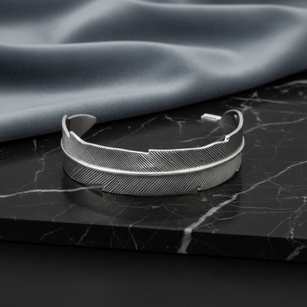 Feather cuff bracelet with elegant background