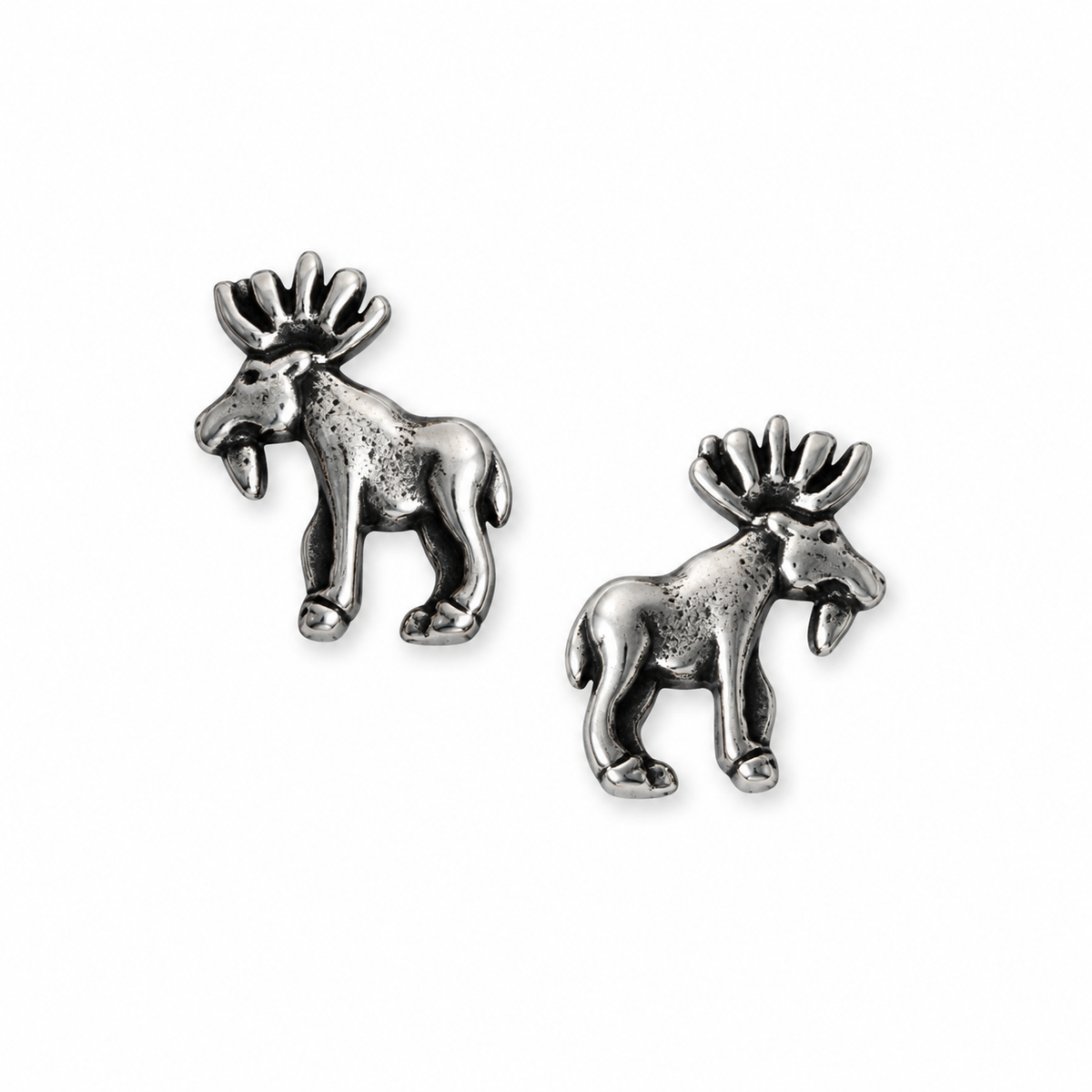Oxidized Moose Stud Earrings 925 Sterling Silver 9.4mm Stainless Steel Post