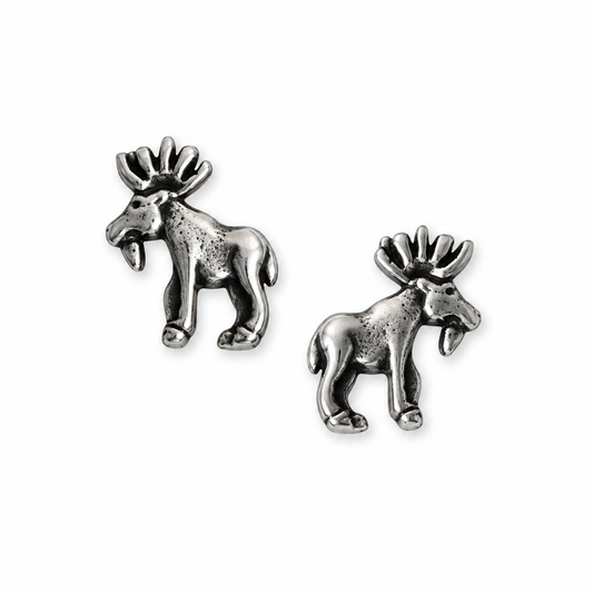 Oxidized Moose Stud Earrings 925 Sterling Silver 9.4mm Stainless Steel Post