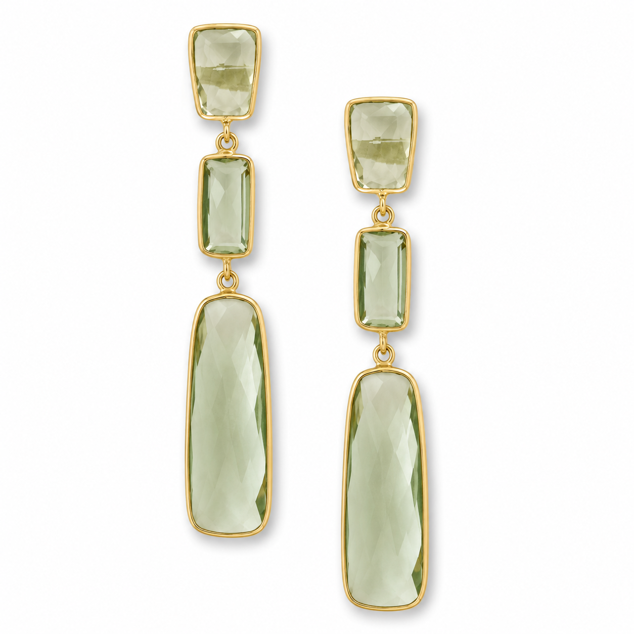 Prasiolite Rectangle Drop Earrings 14K Gold Plated 925 Sterling Silver 65mm