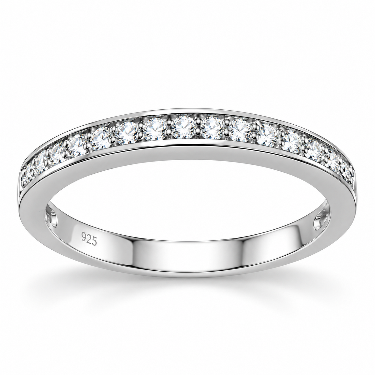 Rhodium Plated CZ Thin Band Ring 925 Sterling Silver 2mm Sizes 4-10