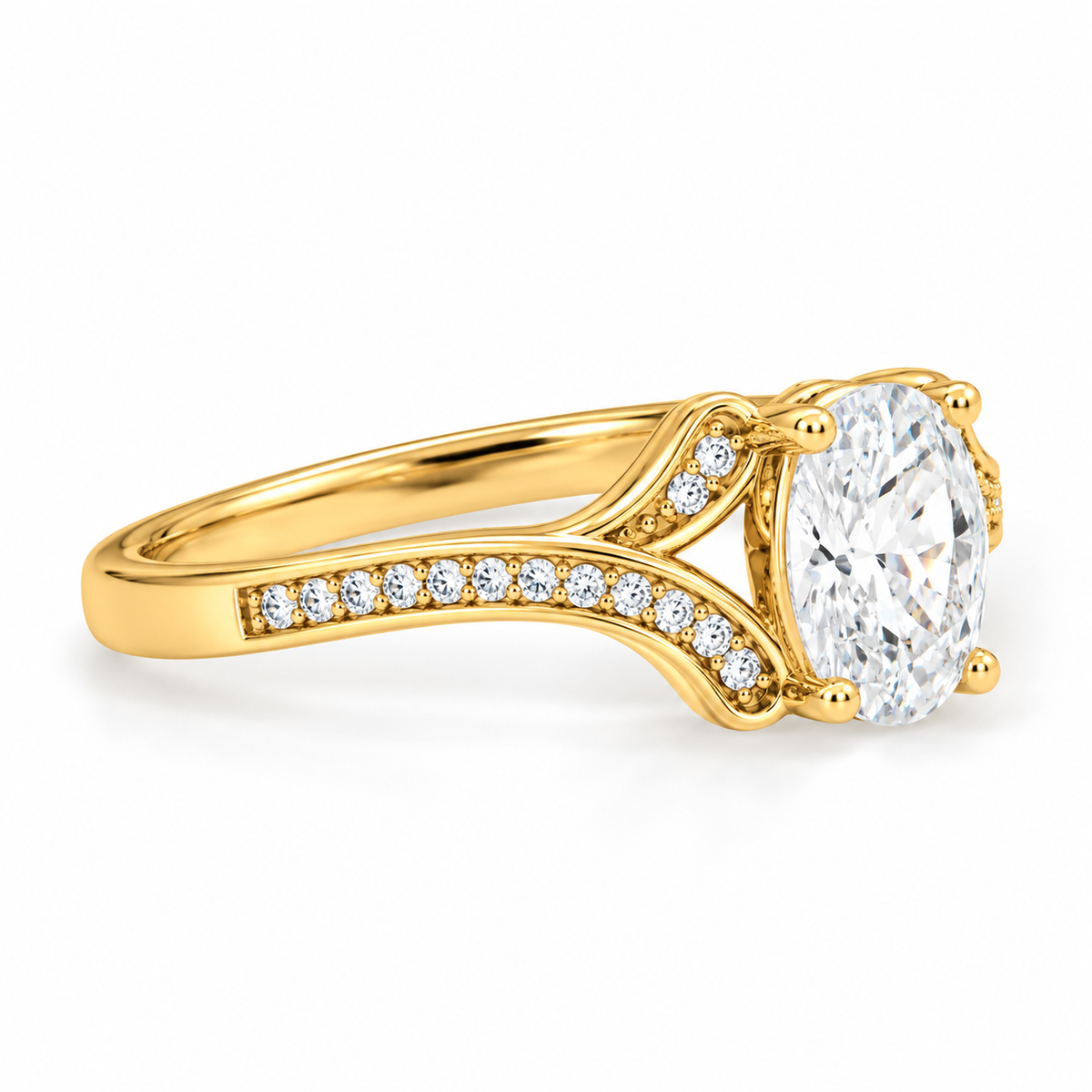 Oval CZ Solitaire Ring 14K Gold Plated 925 Silver 8x6mm 1mm Channel Band Sizes 6-9