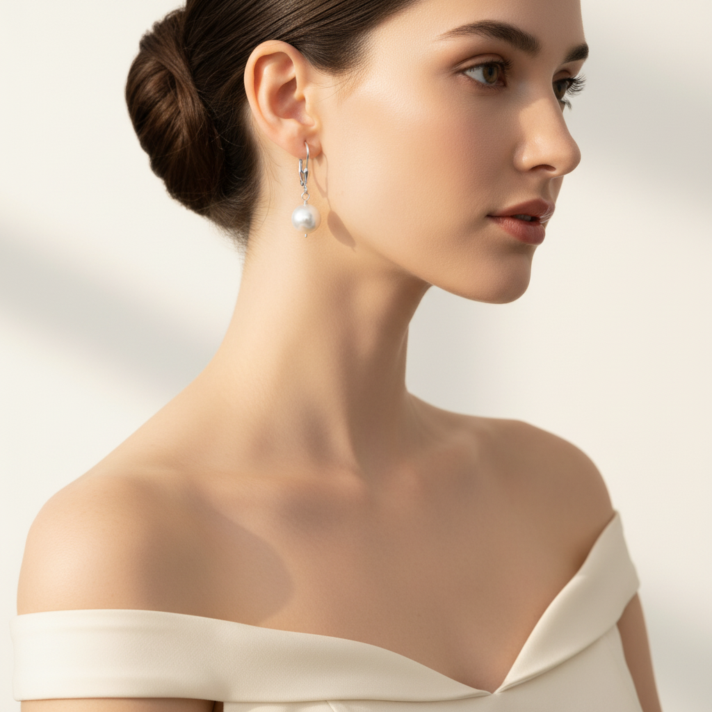 Freshwater Pearl Earrings - Model Shot