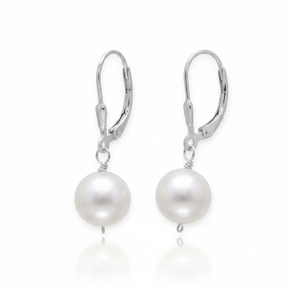 Freshwater Pearl Lever-Back Earrings - White Background