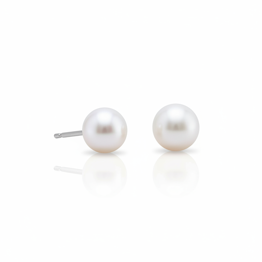 Freshwater Pearl Stud Earrings - White Background