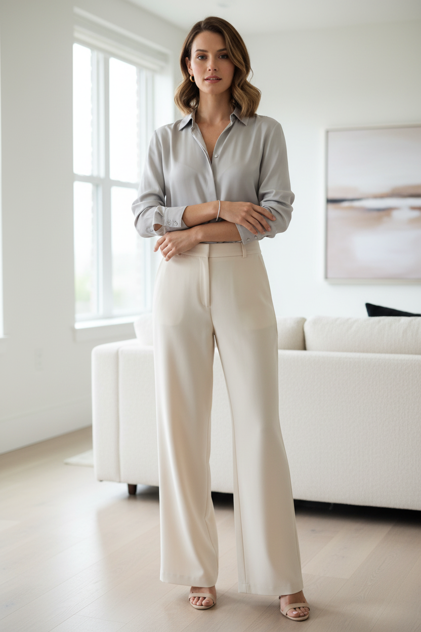 Full Body Model Wearing Silver-Tone Bangle Bracelet