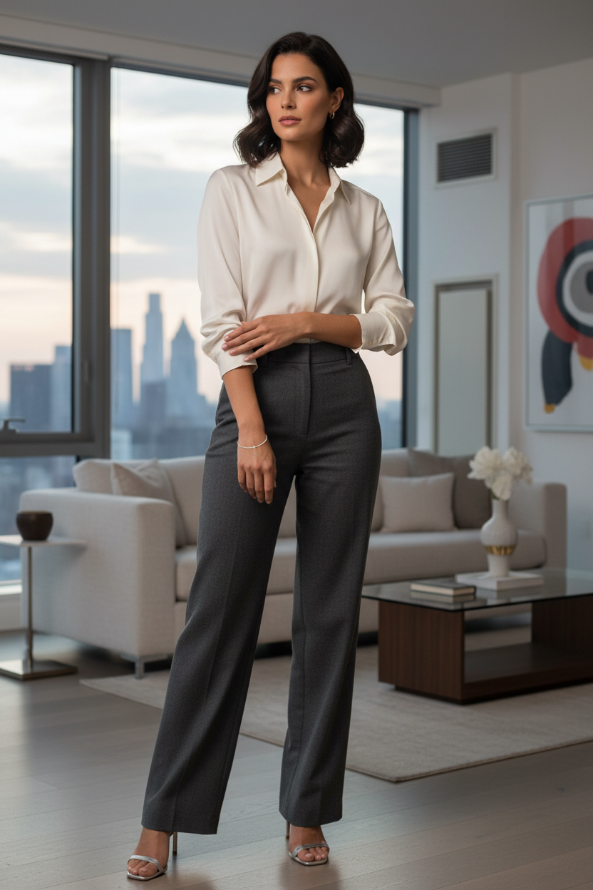 Full Body Model Wearing Silver-Tone Bangle Bracelet