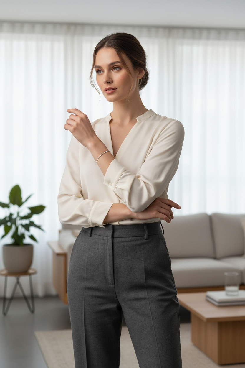 Full Body Model Wearing Sterling Silver Bangle Bracelet