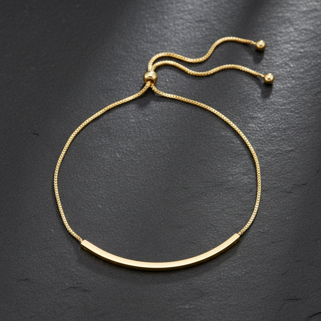 Gold bar bolo bracelet circular arrangement