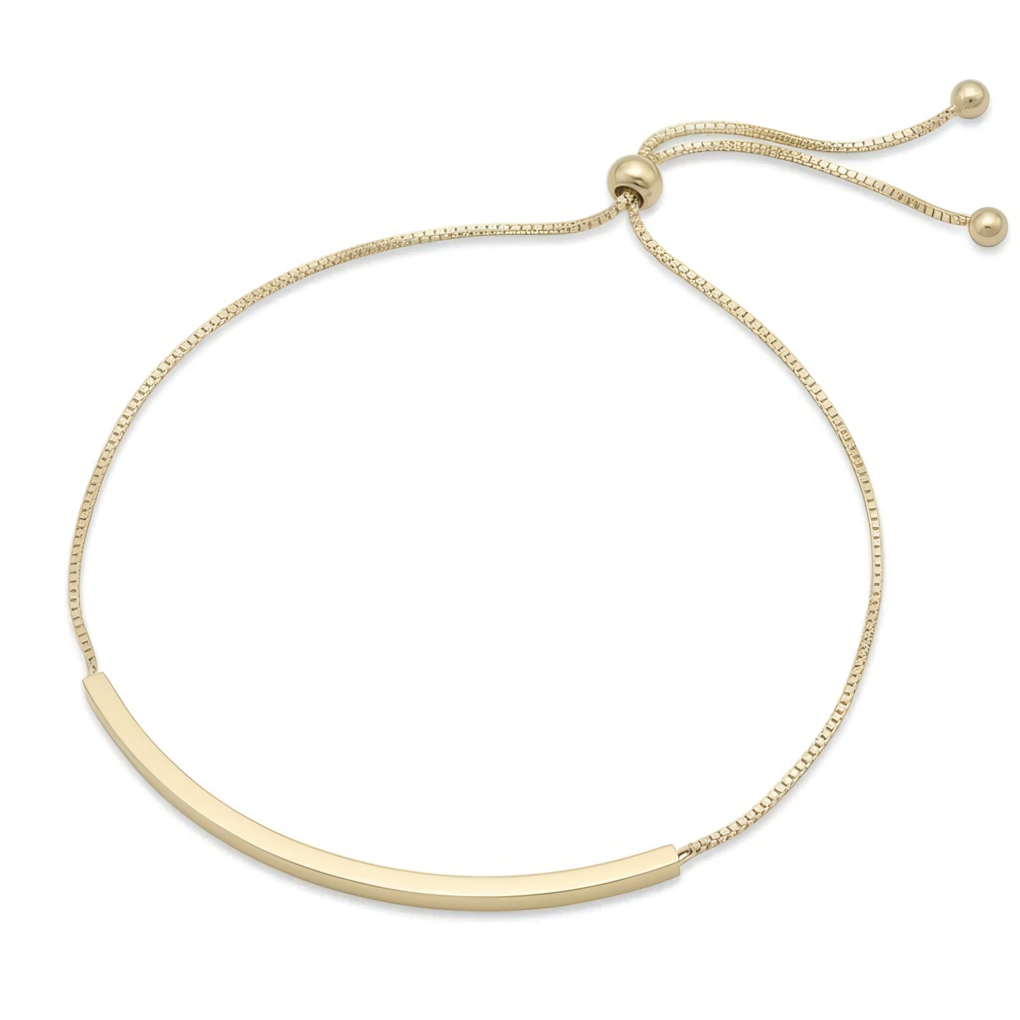 14 Karat Gold Plated Sterling Silver Bar Friendship Bolo Bracelet, Adjustable Box Chain, 9.25 Inch, 2mm x 47mm Polished Bar