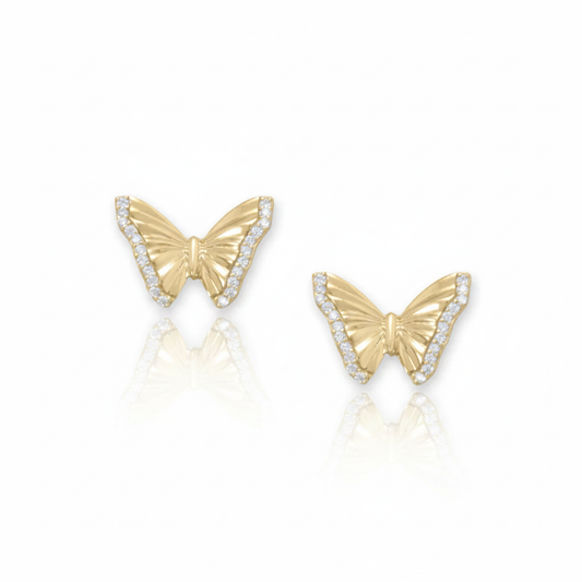 Gold Butterfly CZ Stud Earrings - White Background