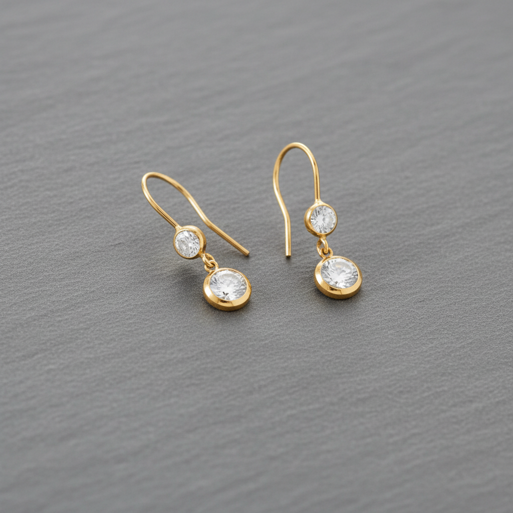 Gold-filled duo sparkle earrings on grey slate